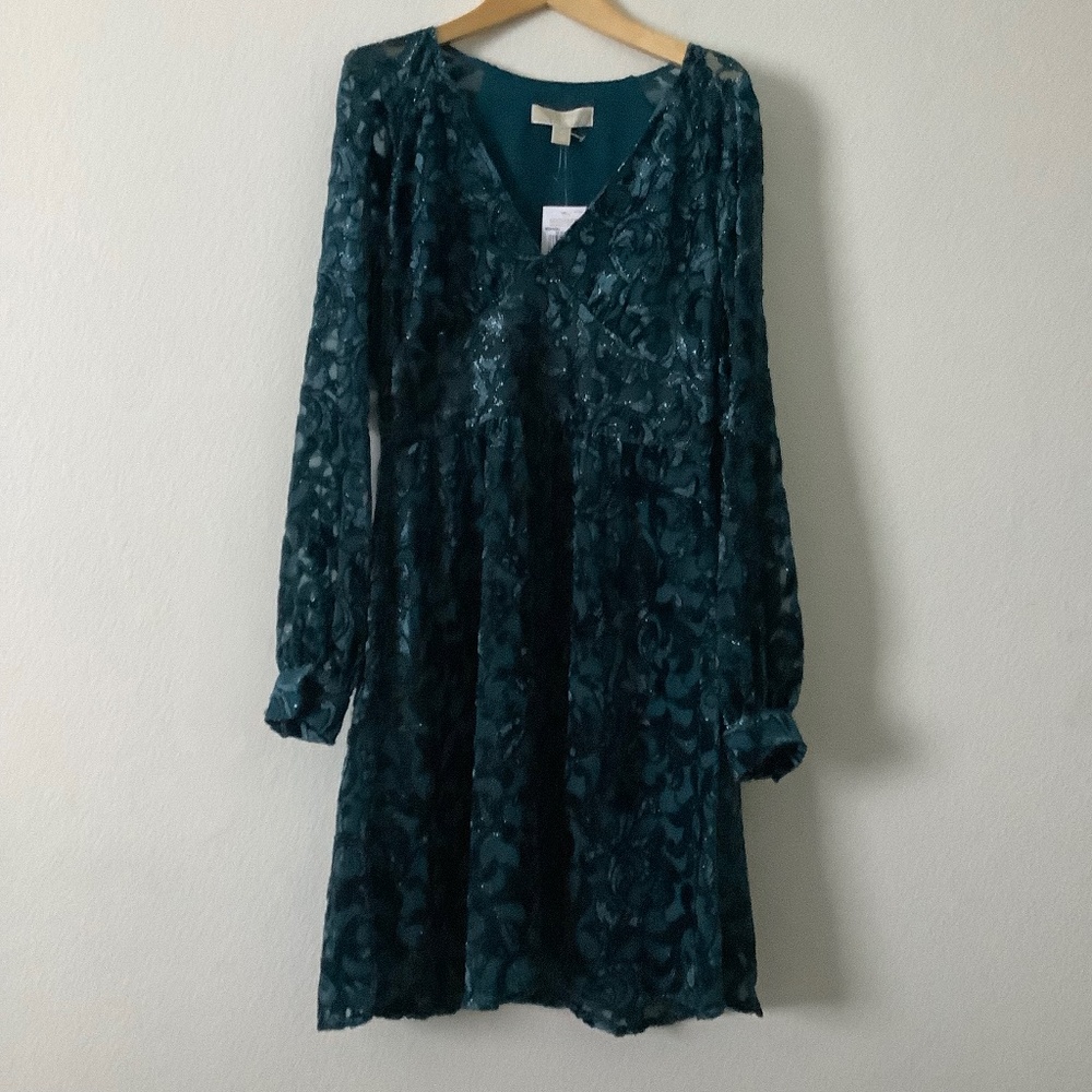 New Michael Kors Luxe Teal Long Sleeve Dress Size S